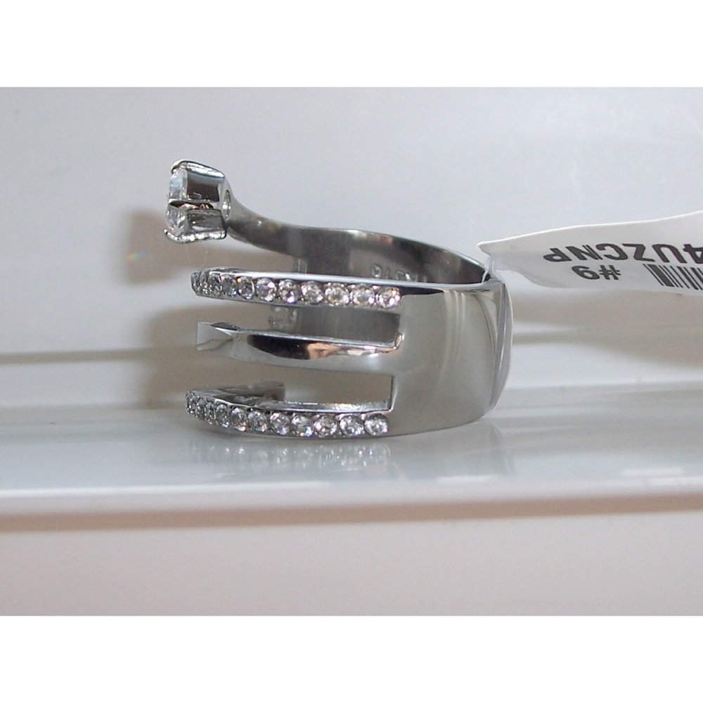 STAINLESS STEEL Unique Cubic Zirconia Swirl Statement Ring - Picture 8 of 14